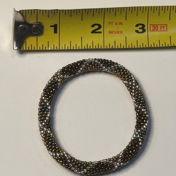 Sashka Bracelet Handmade Bohemian Chic Crochet Beaded Roll-On Gold Clear 3" - Picture 3 of 3